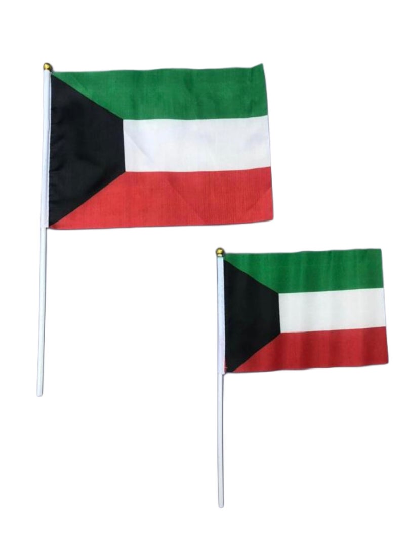 علم الكويت الوطني محمول باليد - حجم صغير وكبير مع عصا بلاستيكية، 12 قطعة من كل حجم. - Image 1